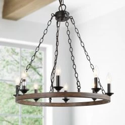 LNC Faux Wood Wagon Wheel Chandelier-8 Lights
