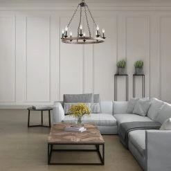 LNC Faux Wood Wagon Wheel Chandelier-8 Lights
