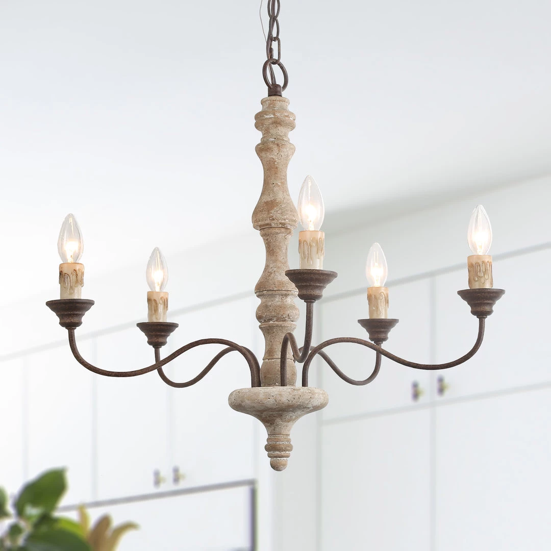 LNC Simple Wooden Chandelier - 5 Lights-Open Box 3 LNC Simple Wooden Chandelier - 5 Lights-Open Box