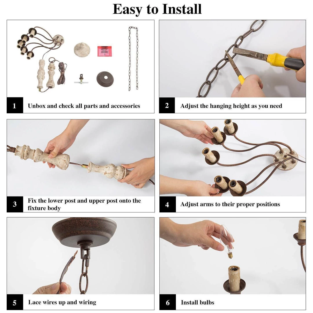 LNC Simple Wooden Chandelier - 5 Lights-Open Box 15 LNC Simple Wooden Chandelier - 5 Lights-Open Box