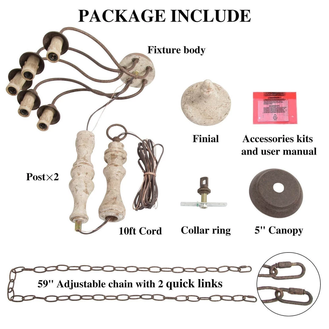 LNC Simple Wooden Chandelier - 5 Lights-Open Box 14 LNC Simple Wooden Chandelier - 5 Lights-Open Box