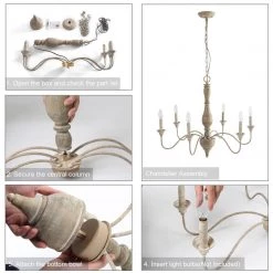 LNC Simple Wooden French Chandelier - 6 Lights