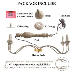 LNC Simple Wooden French Chandelier - 6 Lights