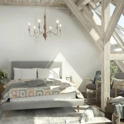 LNC Simple Wooden French Chandelier - 6 Lights