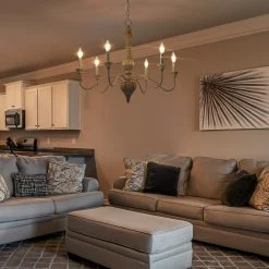 LNC Simple Wooden French Chandelier - 6 Lights