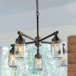 LNC Mason Jar Chandelier - 5 Lights