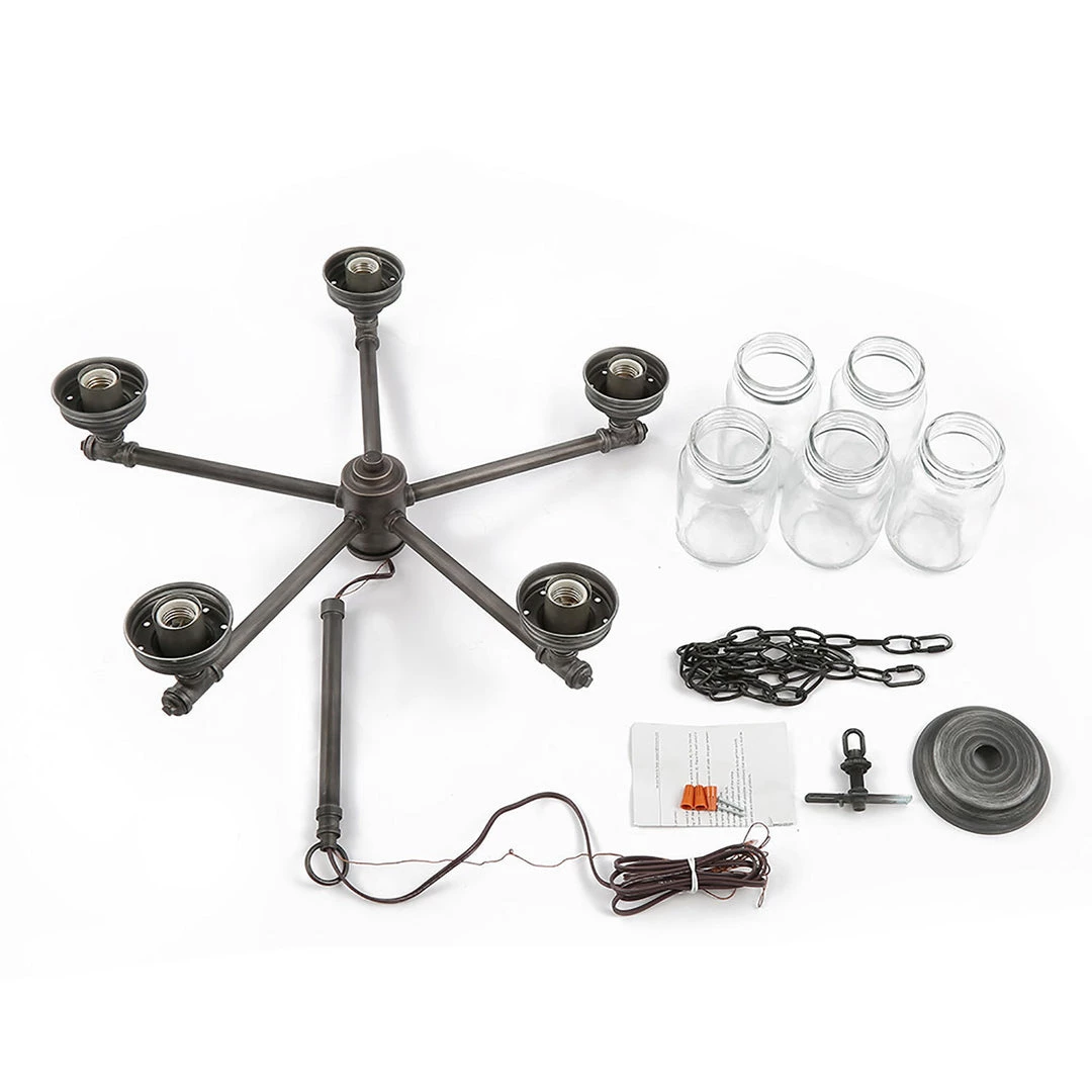 Lighting LNC Mason Jar Chandelier - 5 Lights-Open Box 12 Lighting LNC Mason Jar Chandelier - 5 Lights-Open Box