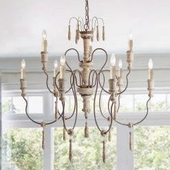 LNC Weathered Wooden Chandeliers- 9 Lights
