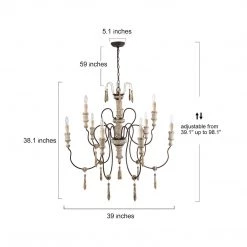 LNC Weathered Wooden Chandeliers- 9 Lights