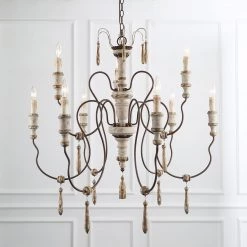 LNC Weathered Wooden Chandeliers- 9 Lights