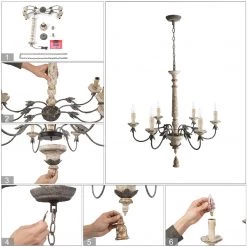 Hot Sale LNC Weathered Wooden Chandeliers- 6 Lights