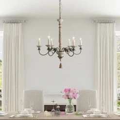 Hot Sale LNC Weathered Wooden Chandeliers- 6 Lights