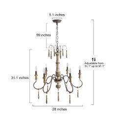 LNC Weathered Wooden Chandeliers- 6 Lights-Open Box