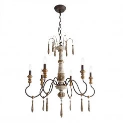 LNC Weathered Wooden Chandeliers- 6 Lights