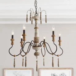 LNC Weathered Wooden Chandeliers- 6 Lights-Open Box