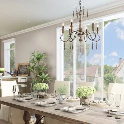 LNC Weathered Wooden Chandeliers- 6 Lights-Open Box