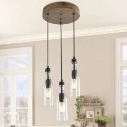 LNC Round Bottle Glass Pendant - 3 Lights