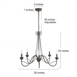 LNC Simple Metal Chandelier - 5 Lights-Open Box
