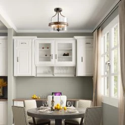 Lighting LNC Glass Drum Semi Flush Mount Light - 3 Lights