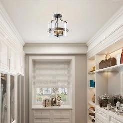 Lighting LNC Glass Drum Semi Flush Mount Light - 3 Lights