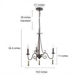 LNC Metal Chandelier With Wood Drop - 3 Lights-Clearance Lighting