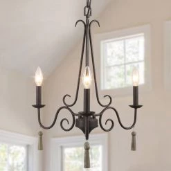 LNC Metal Chandelier With Wood Drop - 3 Lights-Clearance Lighting