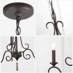 LNC Metal Chandelier With Wood Drop - 3 Lights-Clearance Lighting