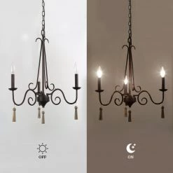 LNC Metal Chandelier With Wood Drop - 3 Lights-Clearance Lighting