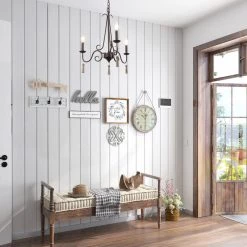 LNC Metal Chandelier With Wood Drop - 3 Lights-Clearance Lighting