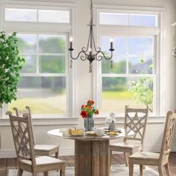 LNC Metal Chandelier With Wood Drop - 3 Lights-Clearance Lighting