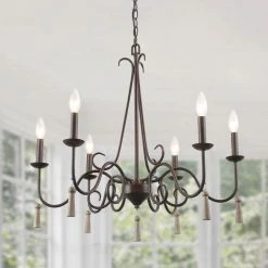 LNC Metal Chandelier With Wood Drop - 6 Lights