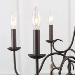 LNC Metal Chandelier With Wood Drop - 6 Lights