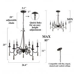 LNC Metal Chandelier With Wood Drop - 6 Lights