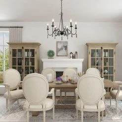 LNC Metal Chandelier With Wood Drop - 6 Lights