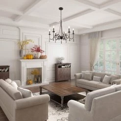 LNC Metal Chandelier With Wood Drop - 6 Lights