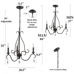 LNC Metal Chandelier With Crystal Drop - 3 Lights Hot Sale