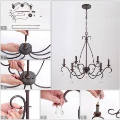 LNC Iron With Crystal Drop Chandelier - 6 Lights