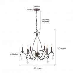 LNC Iron With Crystal Drop Chandelier - 6 Lights