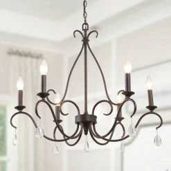 LNC Iron With Crystal Drop Chandelier - 6 Lights