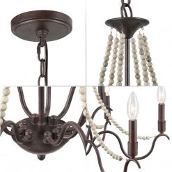 LNC Wood Bead Candle Style Chandelier - 9 Lights