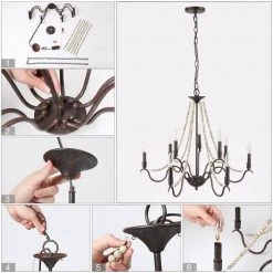 LNC Wood Bead Candle Style Chandelier - 9 Lights