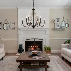 LNC Wood Bead Candle Style Chandelier - 9 Lights