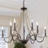 LNC Wood Bead Candle Style Chandelier - 9 Lights-Open Box