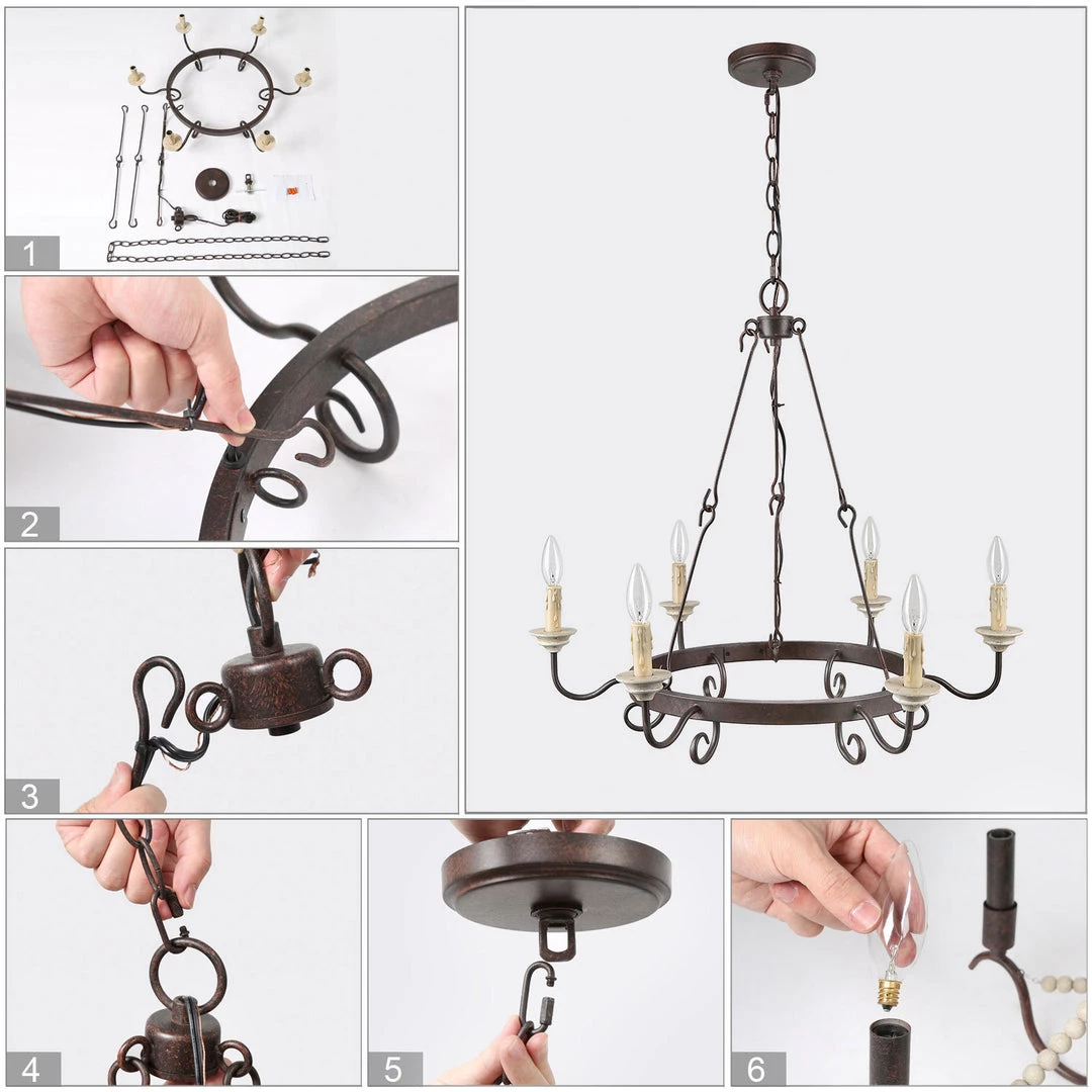 LNC Simple Slim Wagon Wheel Chandelier Light - 6 Lights-Clearance 10 LNC Simple Slim Wagon Wheel Chandelier Light - 6 Lights-Clearance