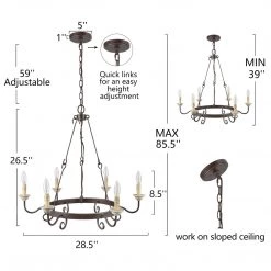 LNC Simple Slim Wagon Wheel Chandelier Light - 6 Lights-Clearance 14 LNC Simple Slim Wagon Wheel Chandelier Light - 6 Lights-Clearance