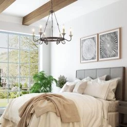 Lighting LNC Simple Slim Wagon Wheel Chandelier Light - 6 Lights-Open Box