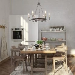 LNC Simple Slim Wagon Wheel Chandelier Light - 6 Lights-Clearance