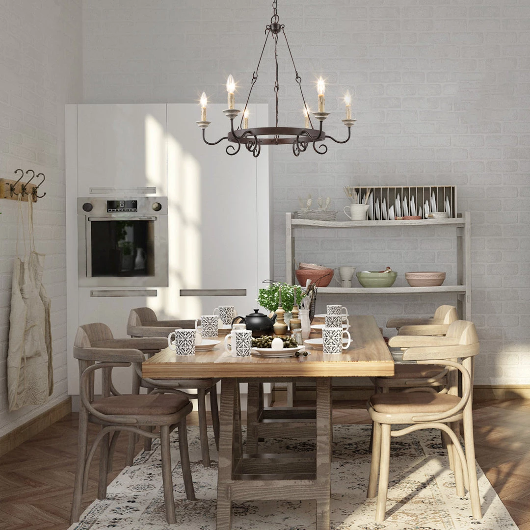 LNC Simple Slim Wagon Wheel Chandelier Light - 6 Lights-Clearance 4 LNC Simple Slim Wagon Wheel Chandelier Light - 6 Lights-Clearance