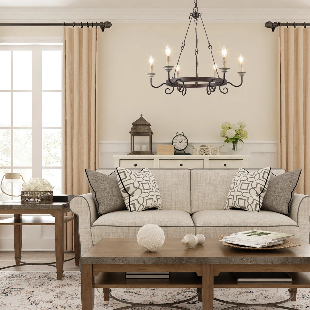 LNC Simple Slim Wagon Wheel Chandelier Light - 6 Lights-Clearance 6 LNC Simple Slim Wagon Wheel Chandelier Light - 6 Lights-Clearance