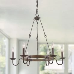 LNC Simple Wagon Wheel Chandelier Light - 6 Lights-Open Box Lighting